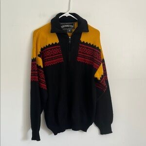 Obermeyer Black and Yellow Zip Up Sweater with Bold Color Blocking